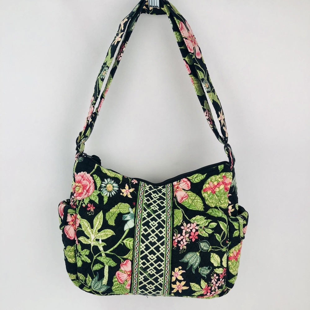 Vera Bradley Botanica Quilted Sherry Crossbody Bag Black Floral Purse 11x8x5